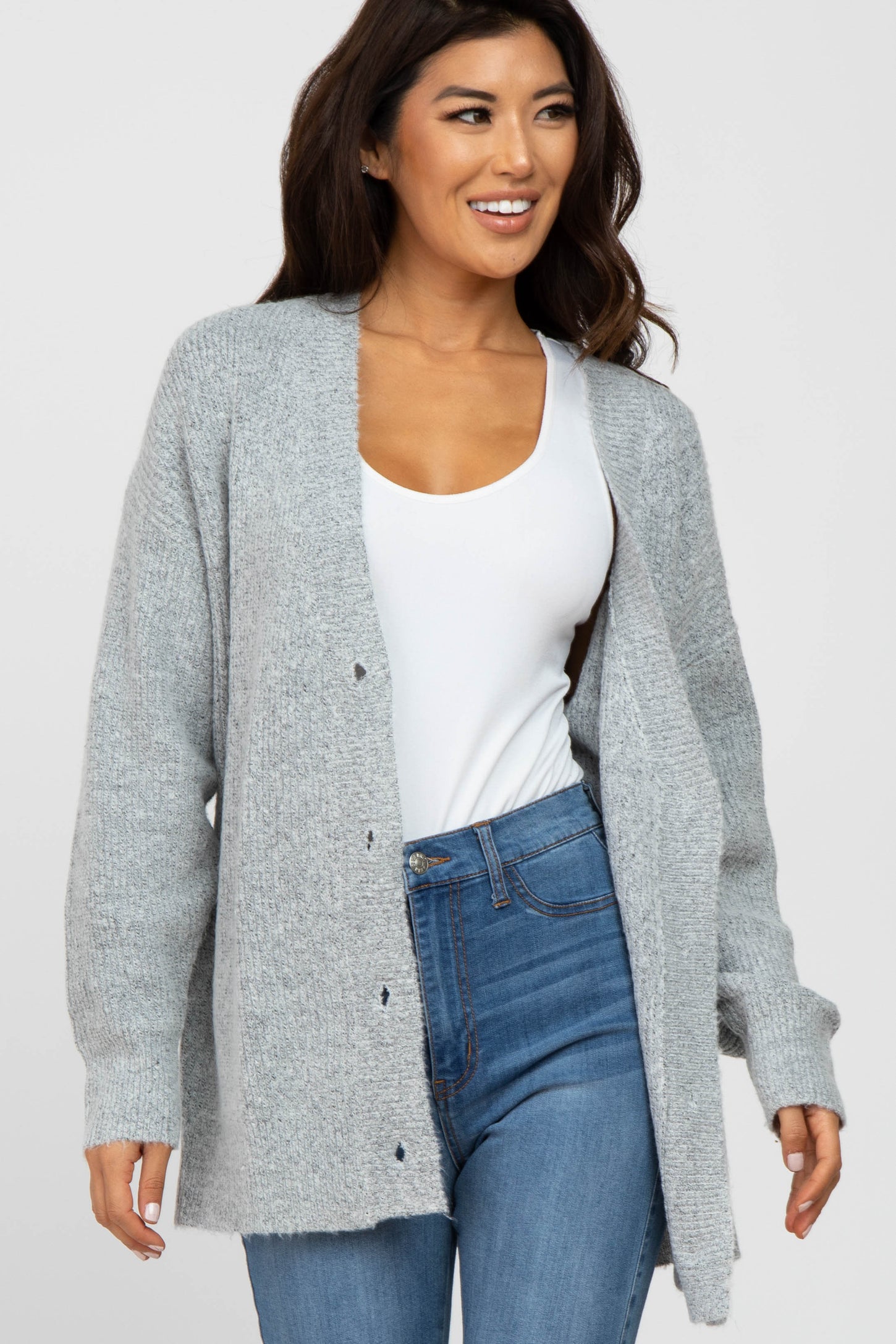 Heather Grey Brushed Button Front Maternity Cardigan– PinkBlush
