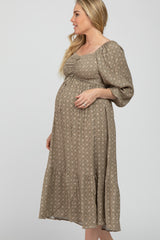 Olive Printed Sweetheart Neck Maternity Dress