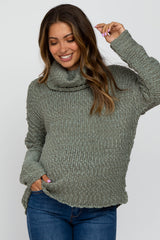 Light Olive Popcorn Knit Cowl Neck Maternity Sweater