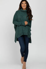 Forest Green Brushed Cowl Neck Poncho Sweater