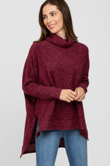 Burgundy Brushed Cowl Neck Poncho Sweater