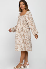 Taupe Paisley Smocked Maternity Dress