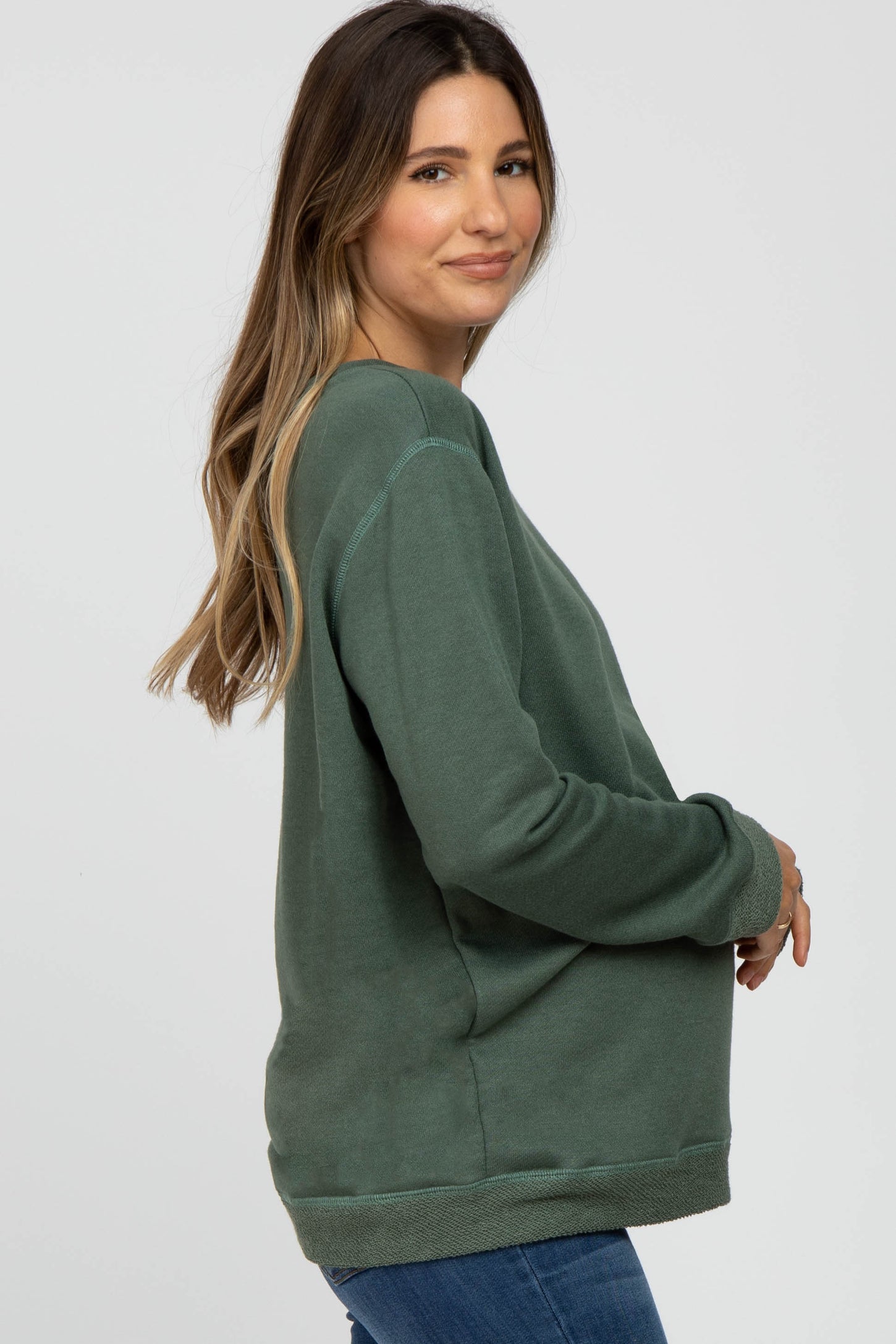 Olive Contrast Maternity Long Sleeve Pullover