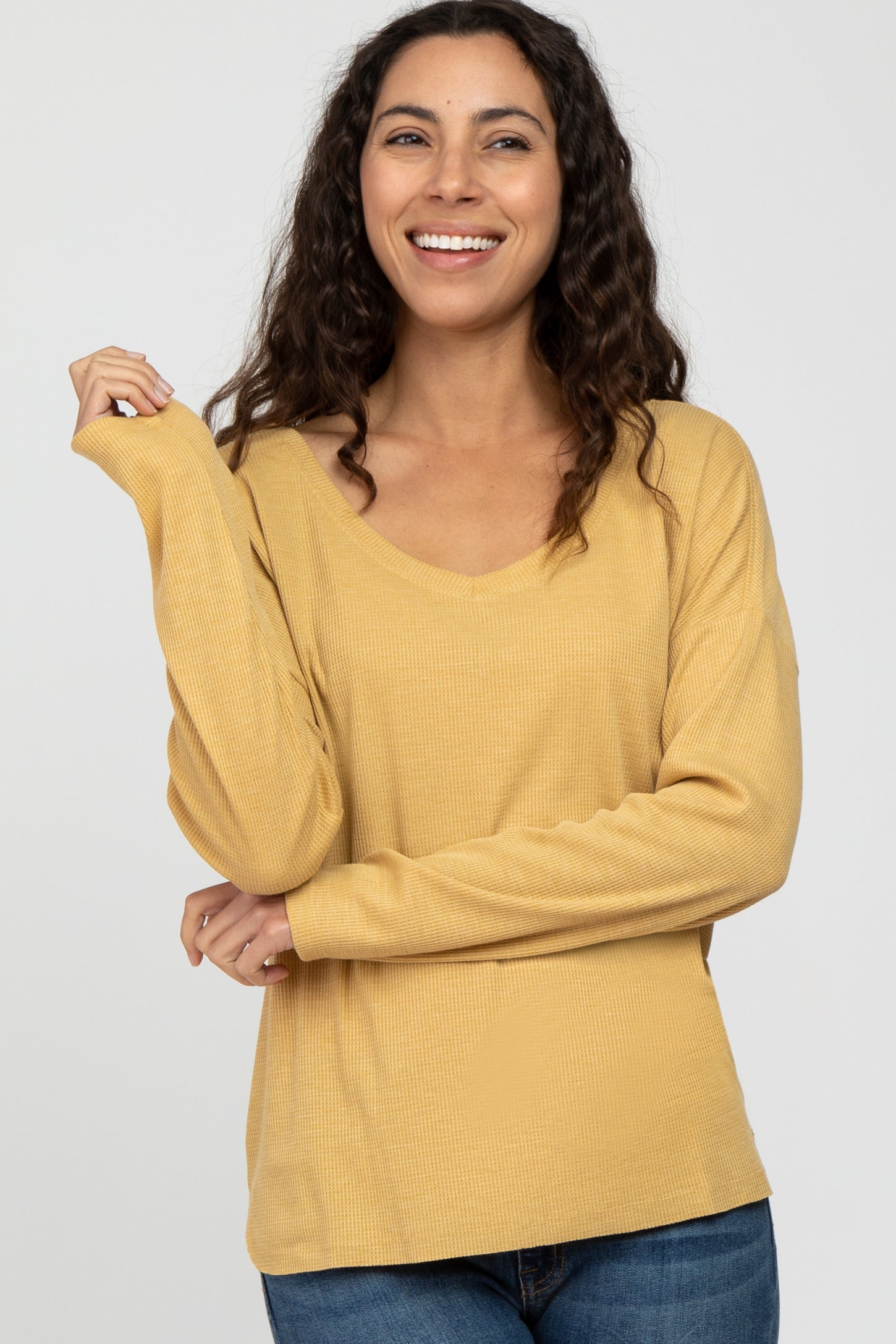 Yellow Waffle Knit Drop Shoulder Maternity Top