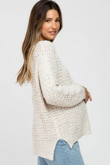 Ivory V-Neck Side Slit Thick Knit Maternity Sweater