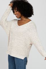 Ivory V-Neck Side Slit Thick Knit Sweater