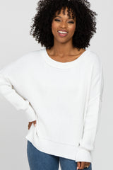 White Exposed Seam Side Slit Sweater