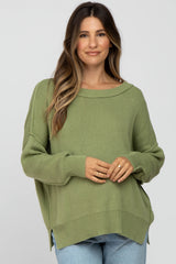 Light Olive Exposed Seam Side Slit Maternity Sweater