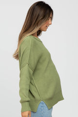 Light Olive Exposed Seam Side Slit Maternity Sweater