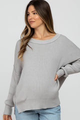 Grey Exposed Seam Side Slit Maternity Sweater