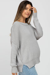 Grey Exposed Seam Side Slit Maternity Sweater