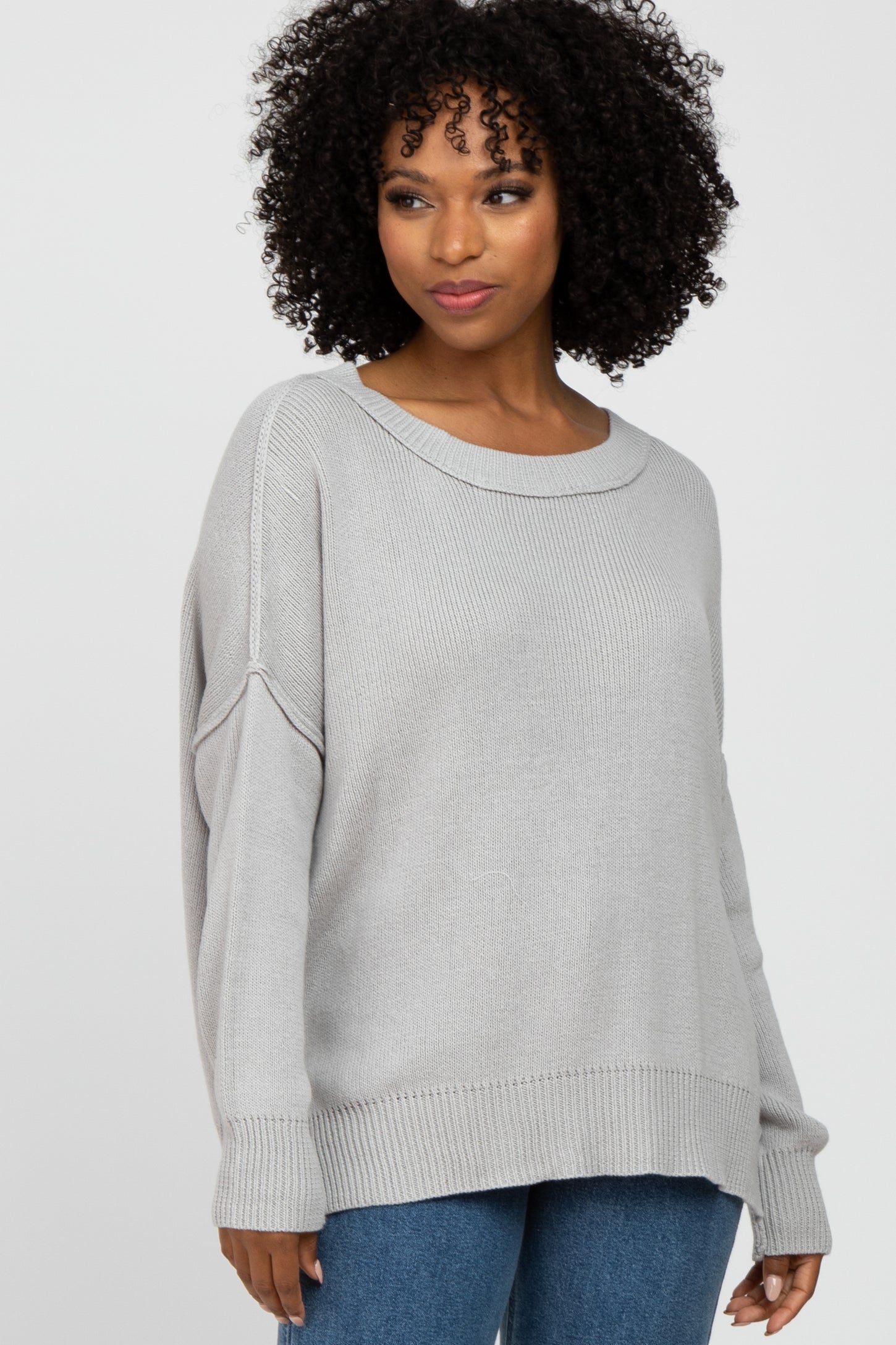 Grey Exposed Seam Side Slit Maternity Sweater– PinkBlush