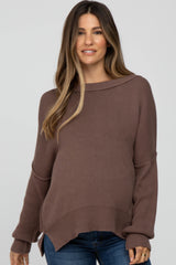 Brown Exposed Seam Side Slit Maternity Sweater