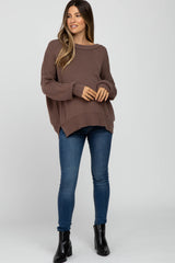 Brown Exposed Seam Side Slit Maternity Sweater