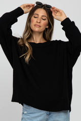 Black Exposed Seam Side Slit Maternity Sweater