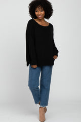 Black Exposed Seam Side Slit Sweater