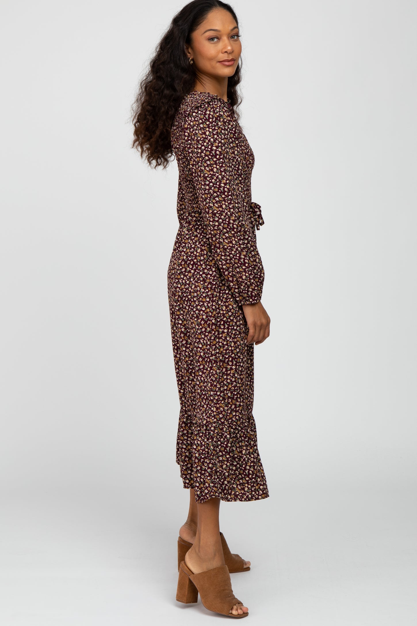 burgundy floral long sleeve dress Long Sleeve Floral Lace Maxi Dress Burgundy