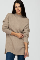 Taupe Mock Neck Side Slit Sweater