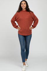Rust Ribbed Mock Neck Top