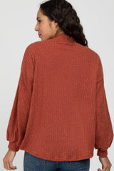 Rust Ribbed Mock Neck Top
