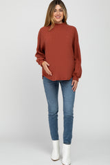 Rust Ribbed Mock Neck Maternity Top
