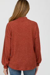 Rust Ribbed Mock Neck Maternity Top