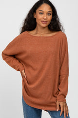 Rust Brushed Ribbed Dolman Sleeve Top