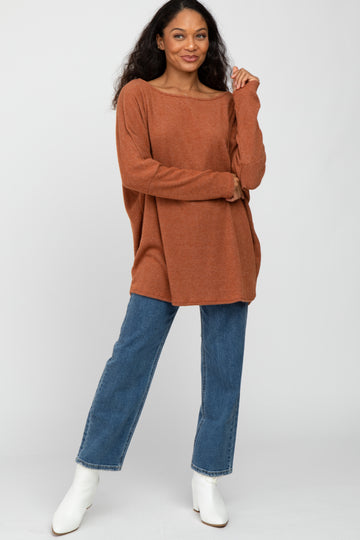 Rust Brushed Ribbed Dolman Sleeve Top