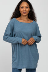 Teal Brushed Ribbed Dolman Sleeve Maternity Top