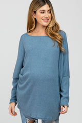 Teal Brushed Ribbed Dolman Sleeve Maternity Top