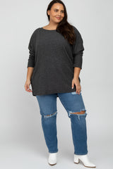 Charcoal Brushed Ribbed Dolman Sleeve Maternity Plus Top
