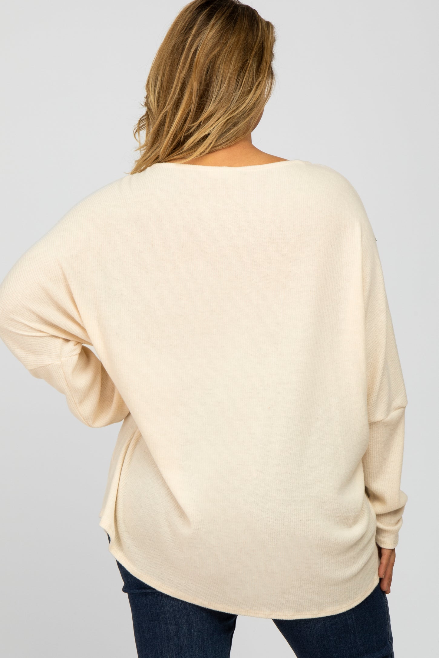 Cream Brushed Ribbed Dolman Sleeve Maternity Plus Top