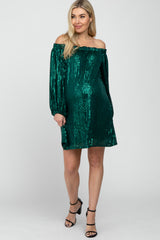Green Sequin Off Shoulder Maternity Dress