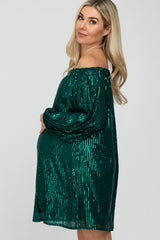 Green Sequin Off Shoulder Maternity Dress