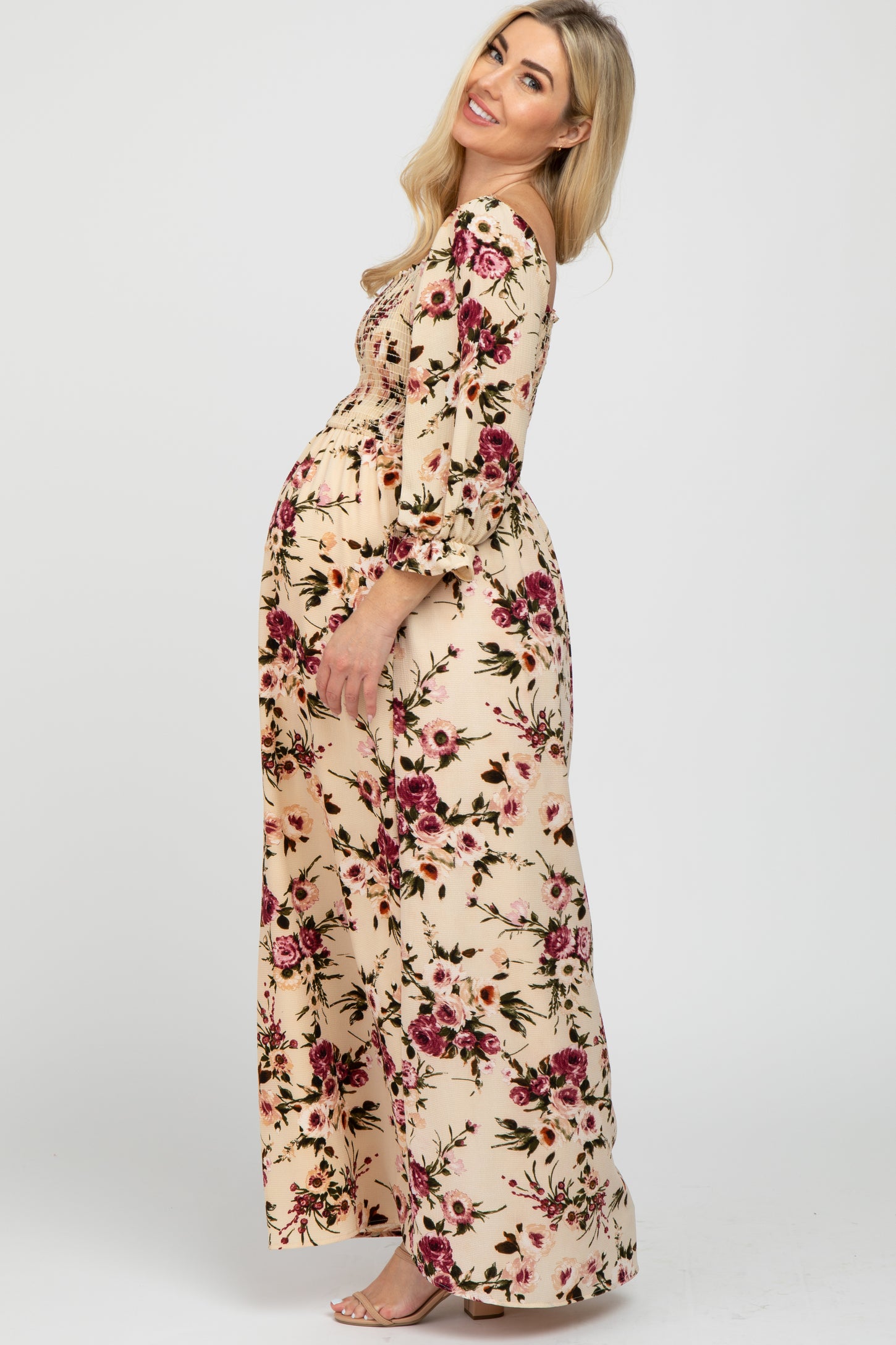 Ivory Floral Smocked Bust Maternity Maxi Dress Ivory Floral Smocked Bust Maternity Maxi Dress