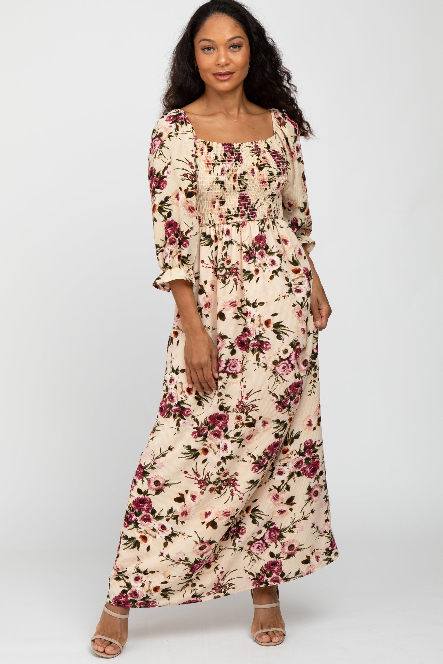 Ivory Floral Smocked Bust Maternity Maxi Dress Ivory Floral Smocked Bust Maternity Maxi Dress