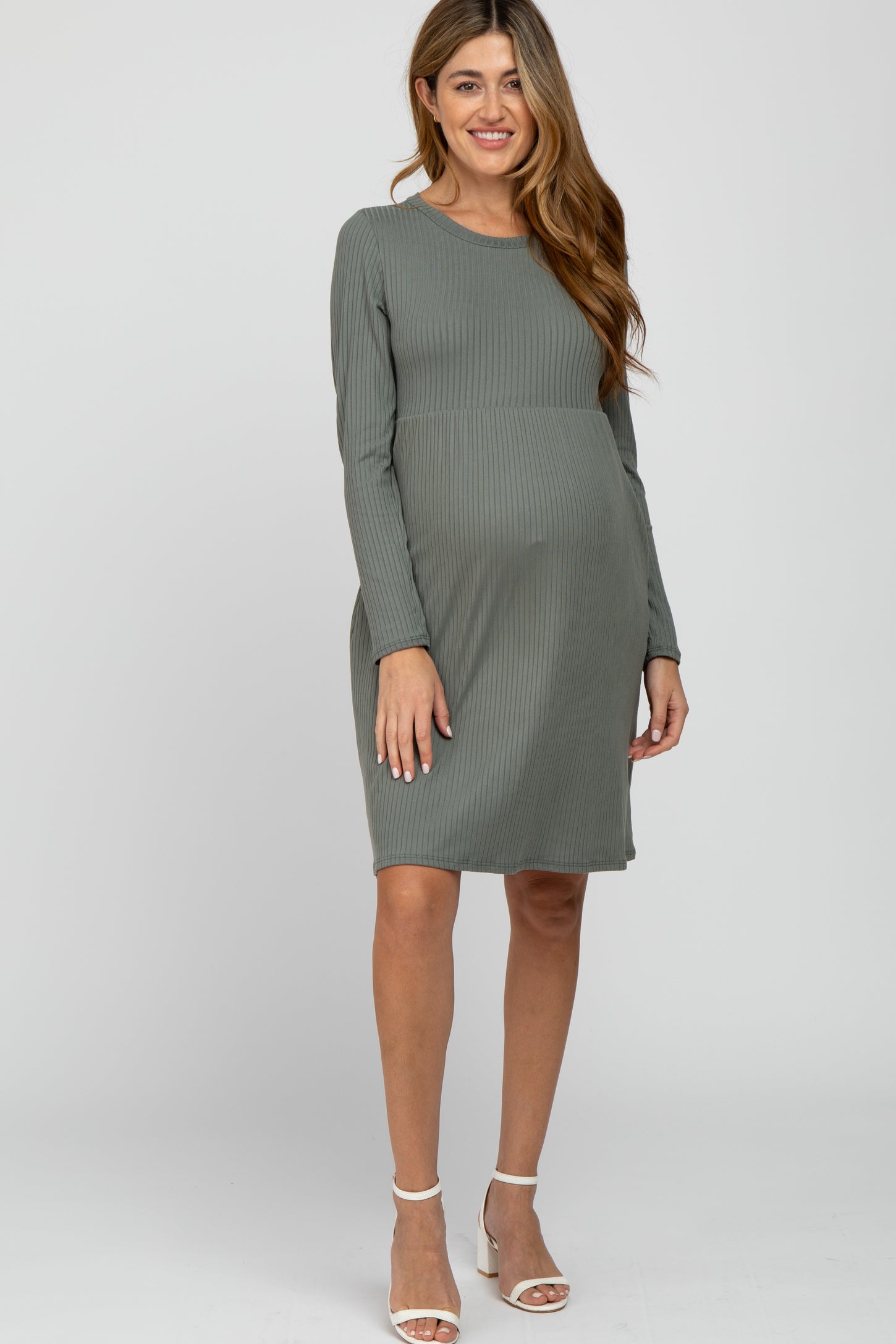 Grey Ribbed Knit Long Sleeve Maternity Dress – PinkBlush