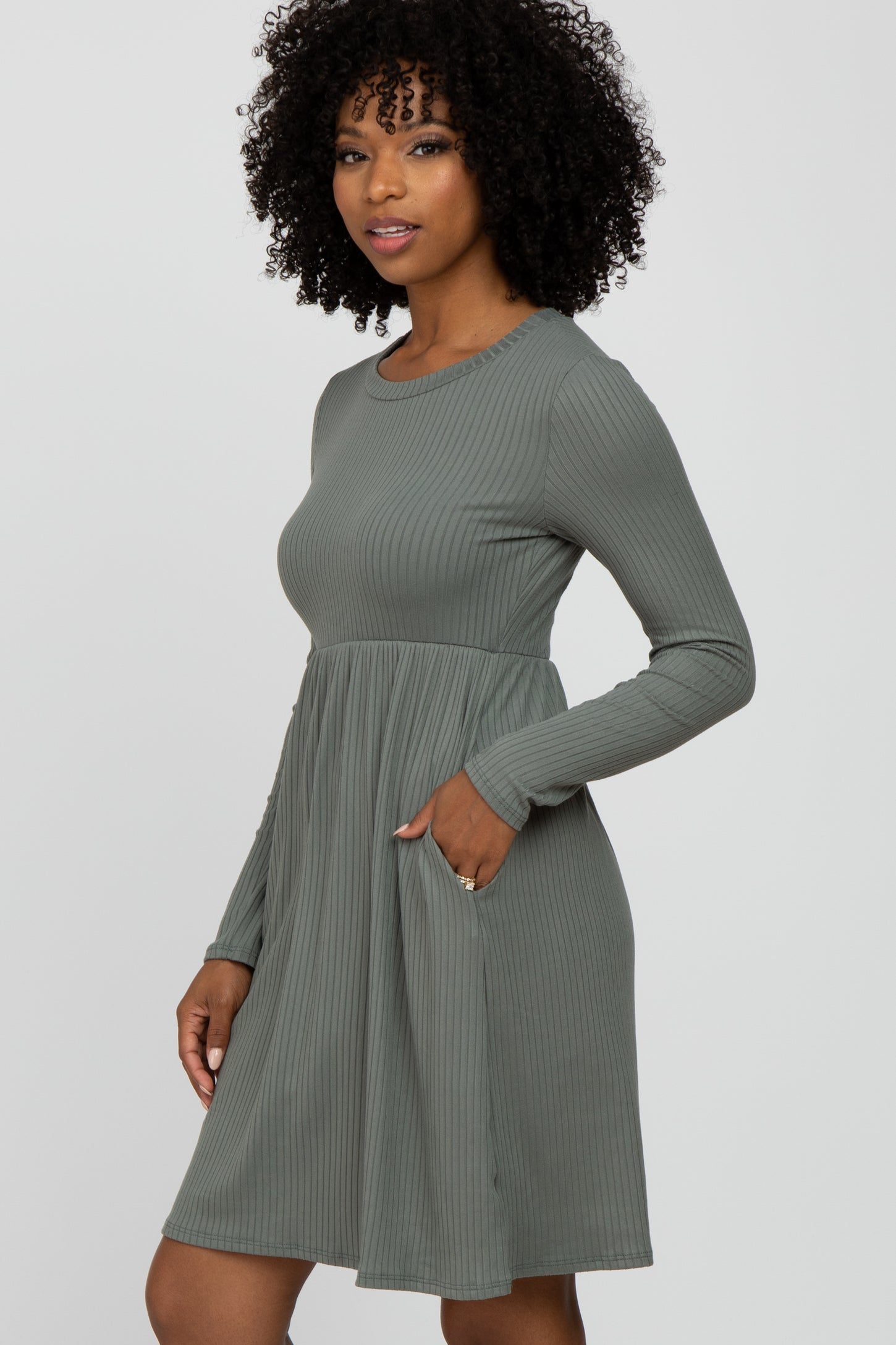 Grey Ribbed Knit Long Sleeve Dress Grey Ribbed Knit Long Sleeve Dress