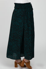 Emerald Green Satin Leopard Drawstring Maternity Maxi Skirt