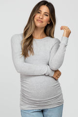Heather Grey Soft Knit Ruched Maternity Top