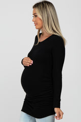Black Soft Knit Ruched Maternity Top