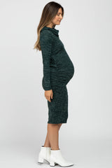 Green Knit Long Sleeve Cowl Neck Maternity Dress