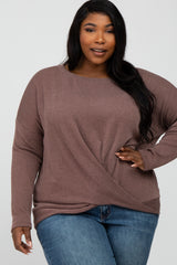 Rust Ribbed Twist Front Maternity Plus Top