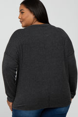 Charcoal Ribbed Twist Front Maternity Plus Top