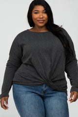 Charcoal Ribbed Twist Front Maternity Plus Top