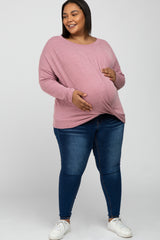 Pink Ribbed Twist Front Maternity Plus Top