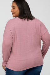 Pink Ribbed Twist Front Maternity Plus Top