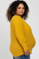 Yellow Brushed Waffle Knit Dolman Maternity Plus Top