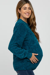 Teal Chenille Knit Maternity Sweater