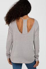 Taupe Cutout Back Long Sleeve Top